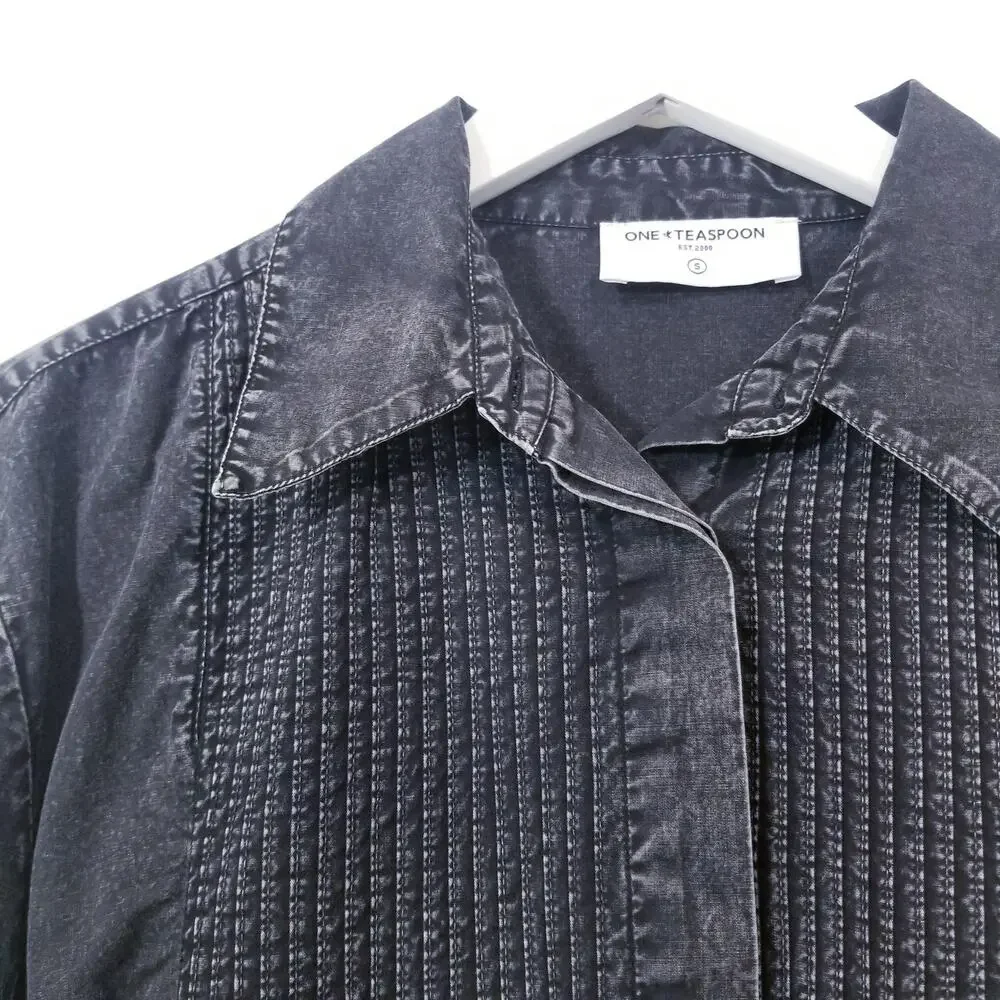 One Teaspoon Stand By Black Chambray Pintuck Shirt Dress - Picture 11 of 14